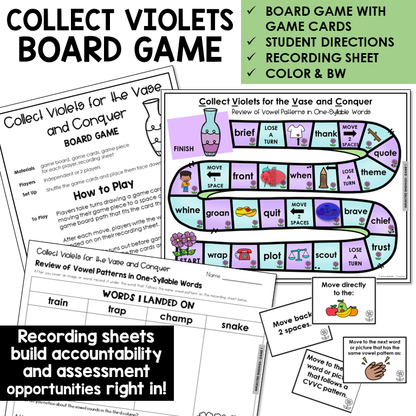 Collect Violets for the Vase and Conquer board game with recording sheet