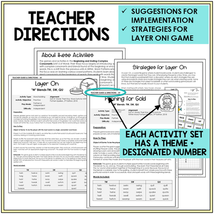 Teacher directions for TW, SW, and QU games