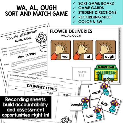 WA, AL, and OUGH sort and match board game with recording sheet
