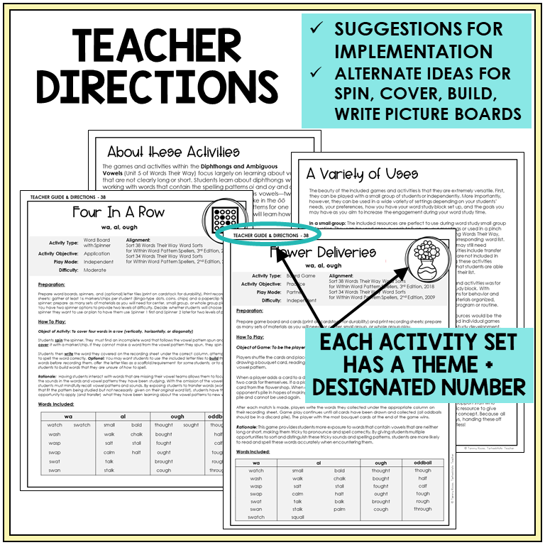 Teacher directions for WA, AL, and OUGH games