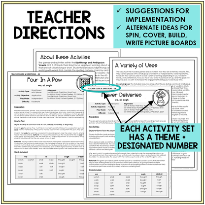 Teacher directions for WA, AL, and OUGH games
