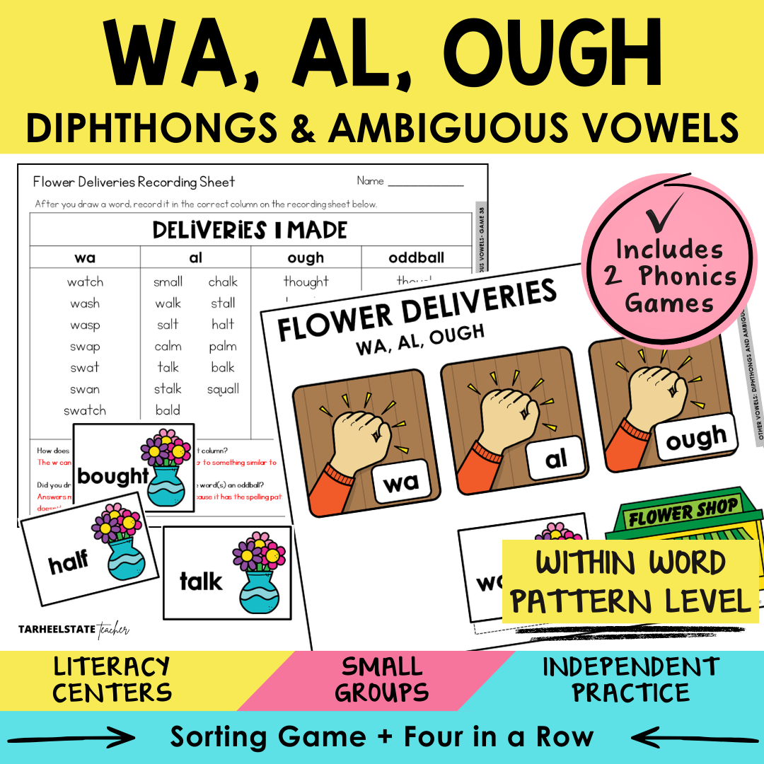 WA, AL, OUGH Diphthongs & Ambiguous Vowels Sort 38 Within Word Pattern Games cover