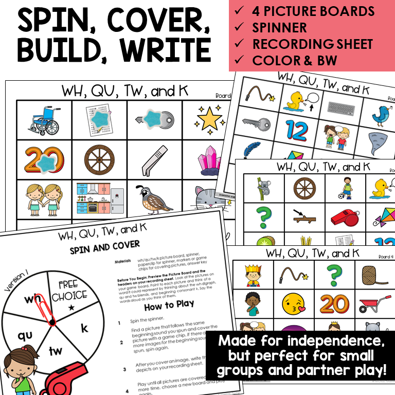 Spin and Cover picture boards and spinner for WH, QU, TW, and K