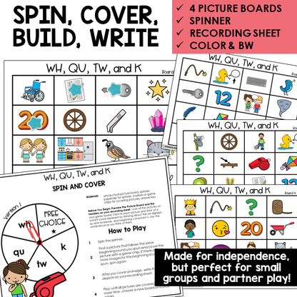 Spin and Cover picture boards and spinner for WH, QU, TW, and K