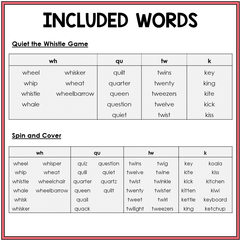Word list for WH, QU, TW, and K games, Sort 32
