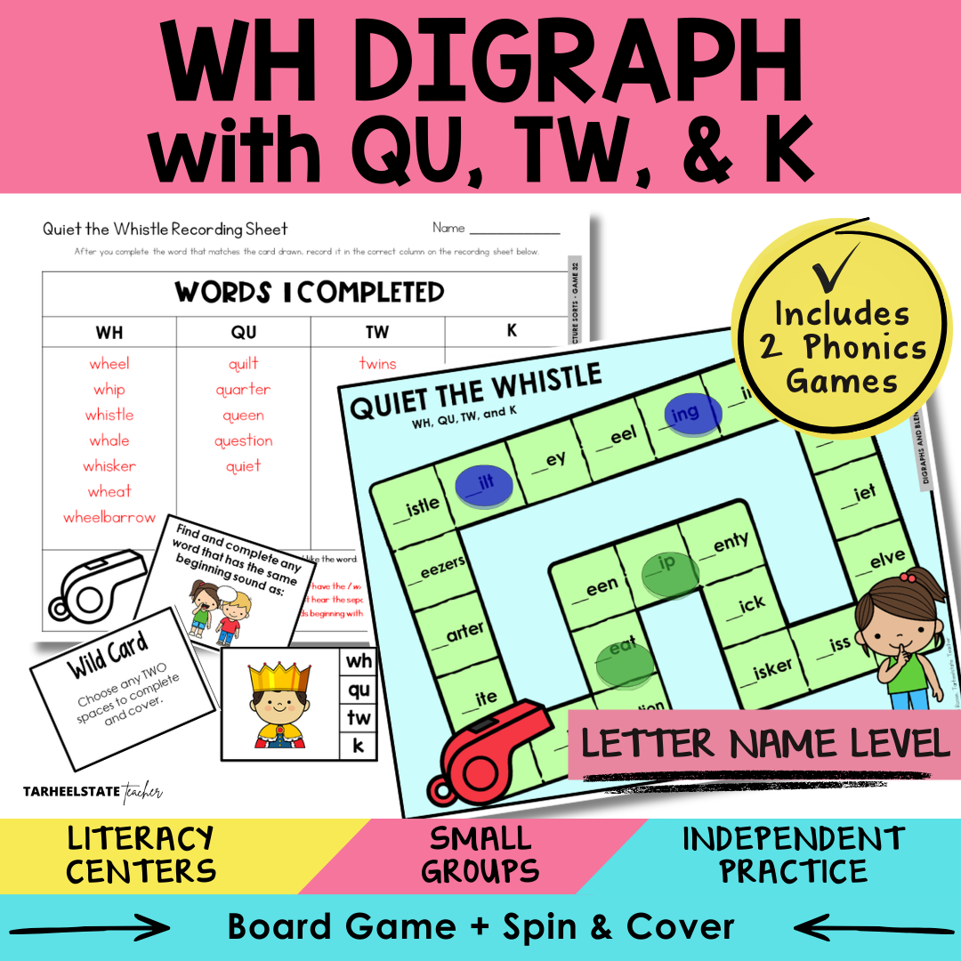 WH Digraph with QU, TW, & K Sort 32 Letter Name Games cover
