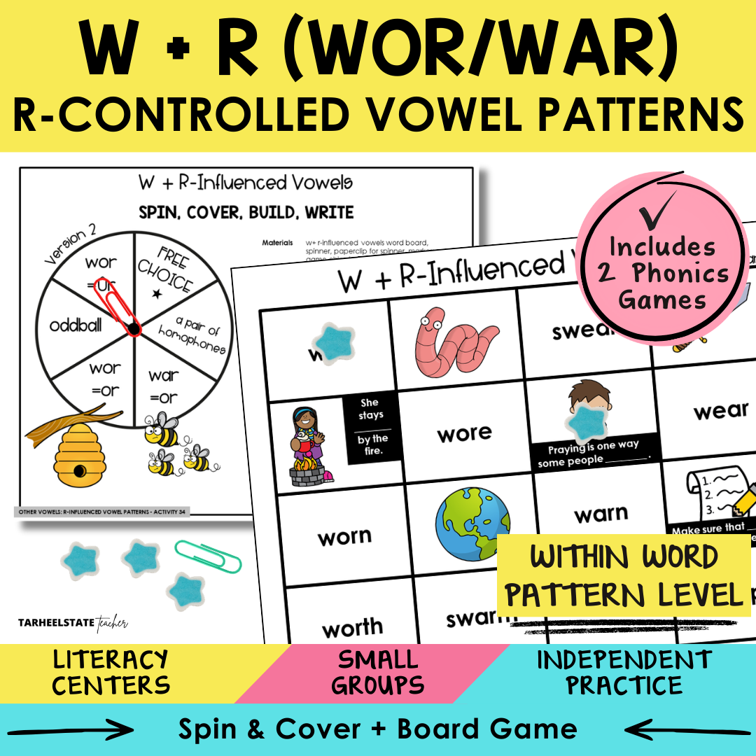 W + R (WOR/WAR) R-Controlled Vowel Patterns Sort 34 Within Word Pattern Games cover