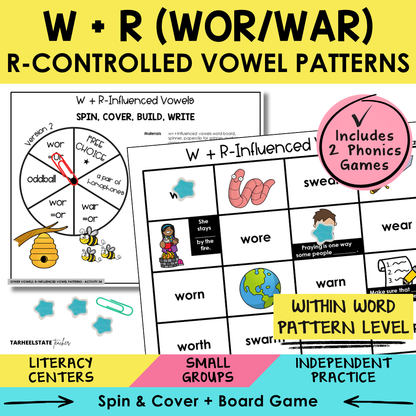 W + R (WOR/WAR) R-Controlled Vowel Patterns Sort 34 Within Word Pattern Games cover