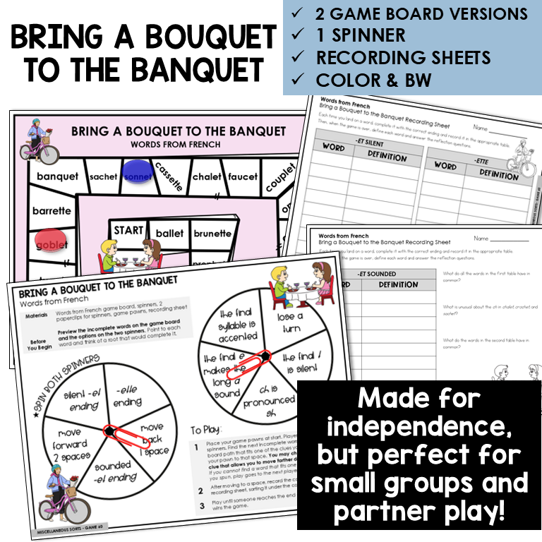 Bring a Bouquet to the Banquet board game for words from French with -ET and -ETTE