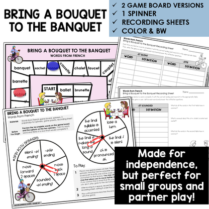 Bring a Bouquet to the Banquet board game for words from French with -ET and -ETTE