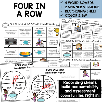Four in a Row word boards and spinner for words from French