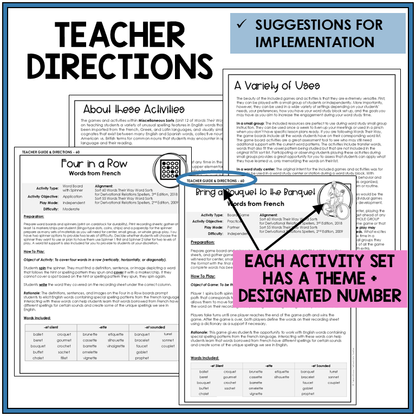 Teacher directions and suggestions for implementation