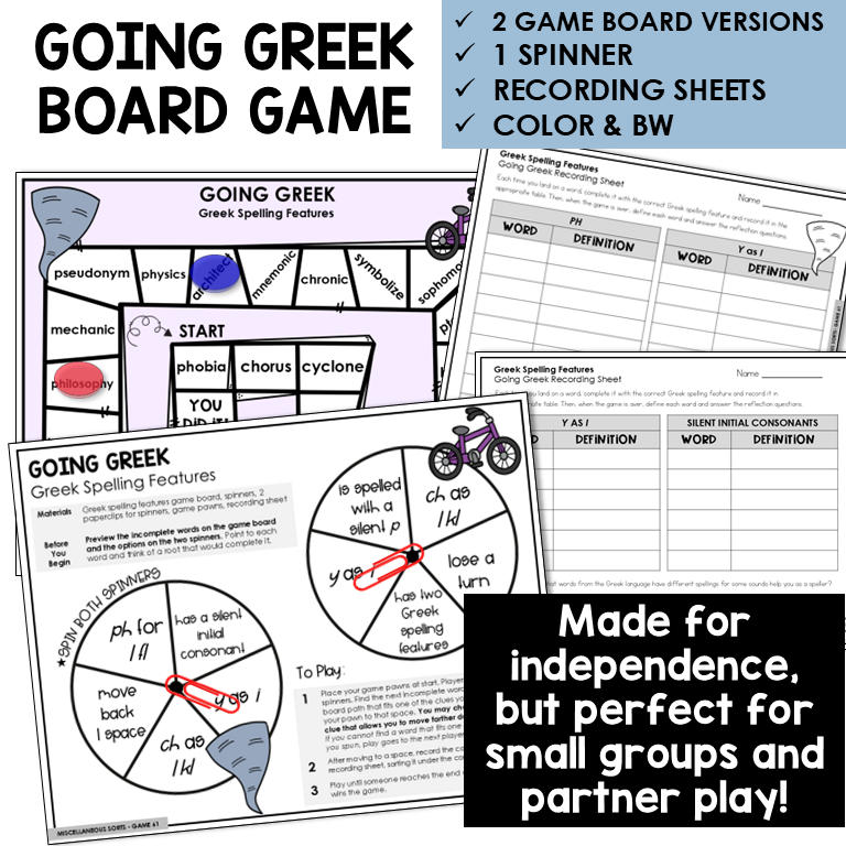 Going Greek board game for Greek spelling features