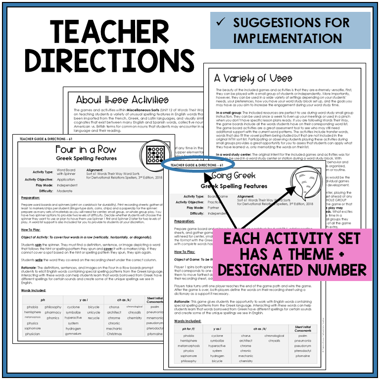 Teacher directions and suggestions for implementation