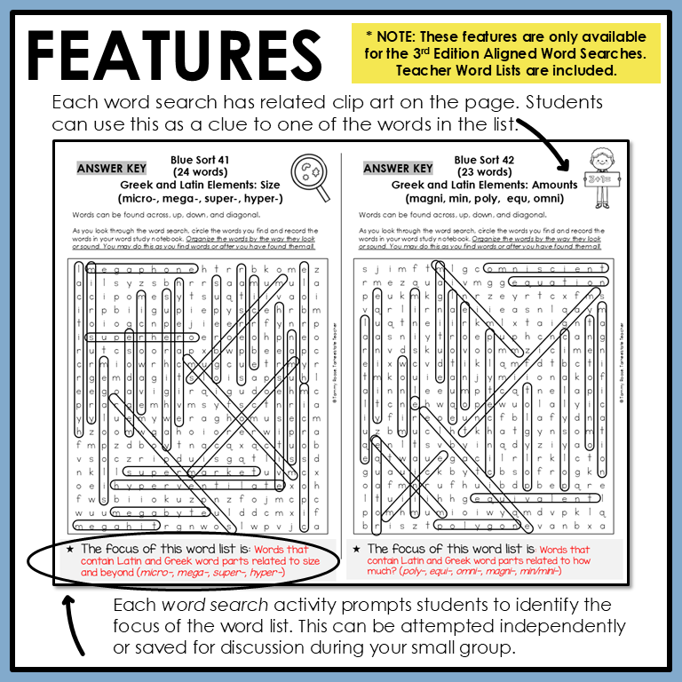 Example of word search activity with related clip art that students can use as a clue to jump start the word search and determine the focus of the word list