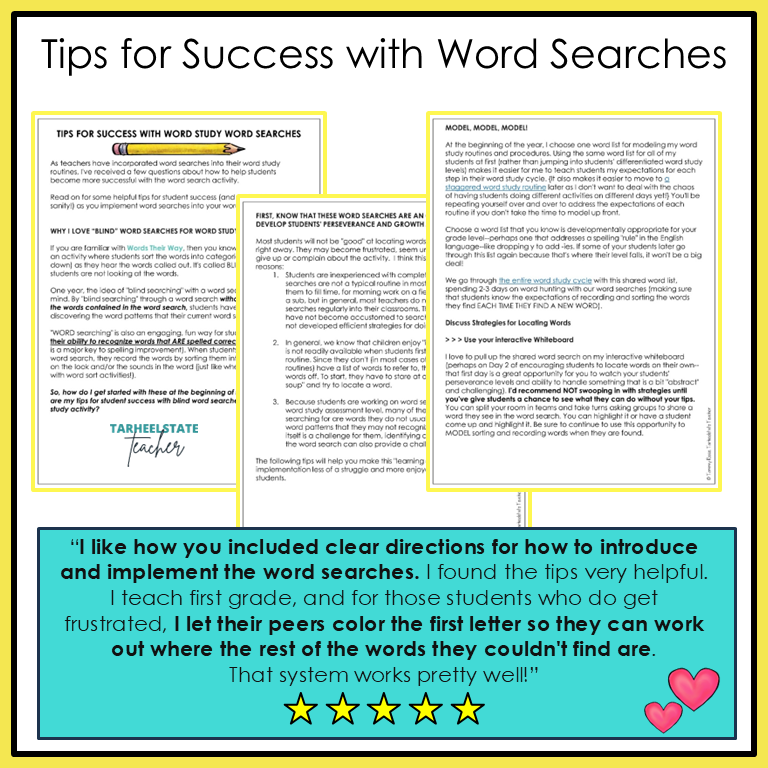 Tips for success with using word searches with 2nd and 3rd graders