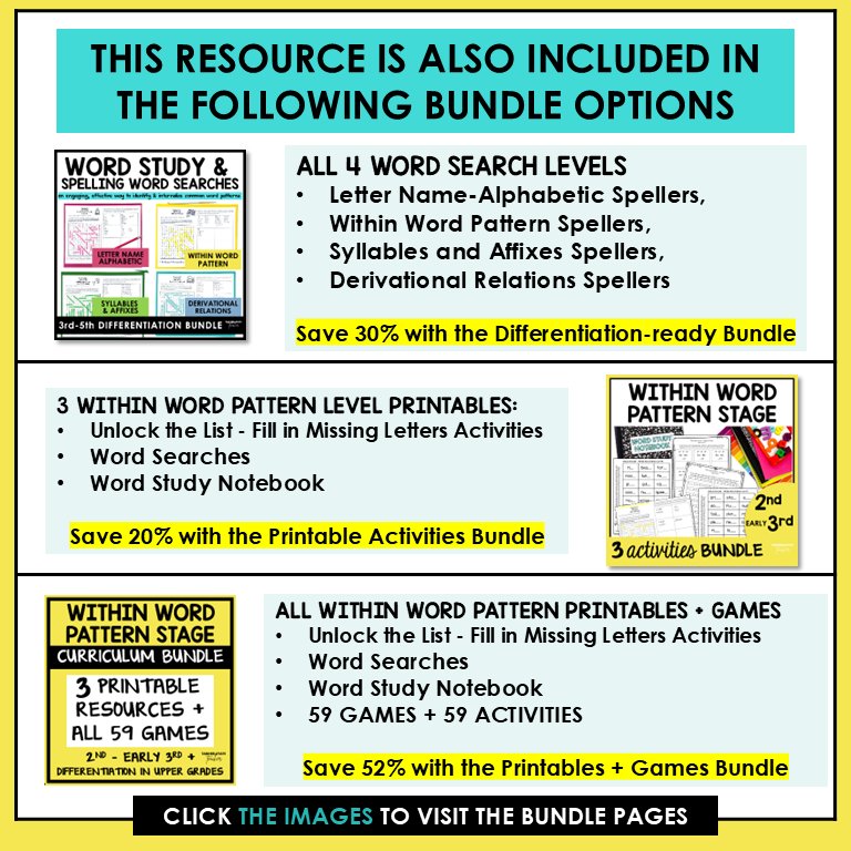 Within Word Pattern Stage Activities Words Their Way Word Search | Wordsearch 2nd 3rd Grade Spelling Activities