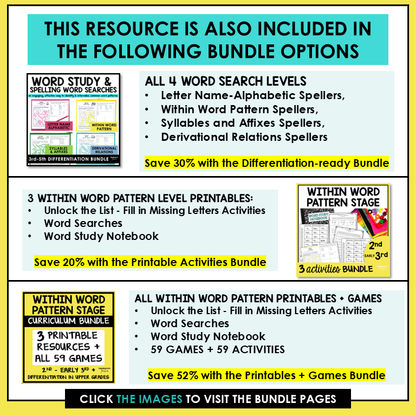 Within Word Pattern Stage Activities Words Their Way Word Search | Wordsearch 2nd 3rd Grade Spelling Activities