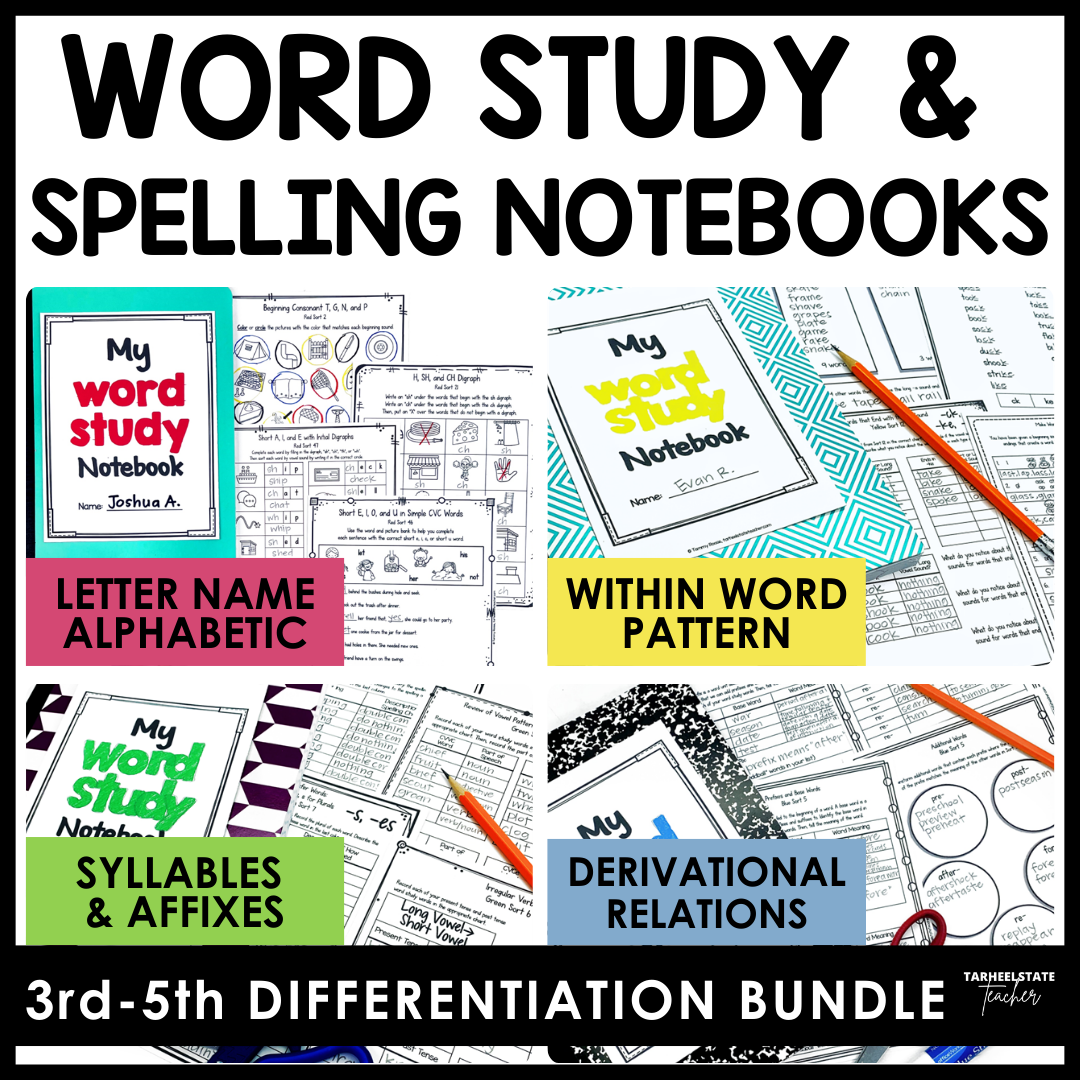 Differentiate with ease with the Word Study Notebook Mega Bundle - including all four spelling levels in Words Their Way