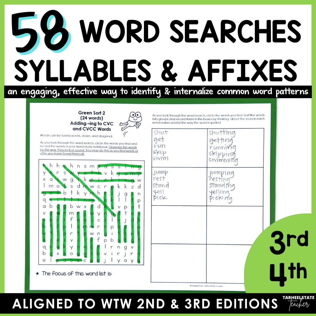 Syllables Affixes Stage Spelling Activities Words Their Way Printables and Games Bundle