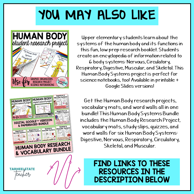 Human Body Systems Vocabulary Activities Mats, Study Slips, & Quizzes